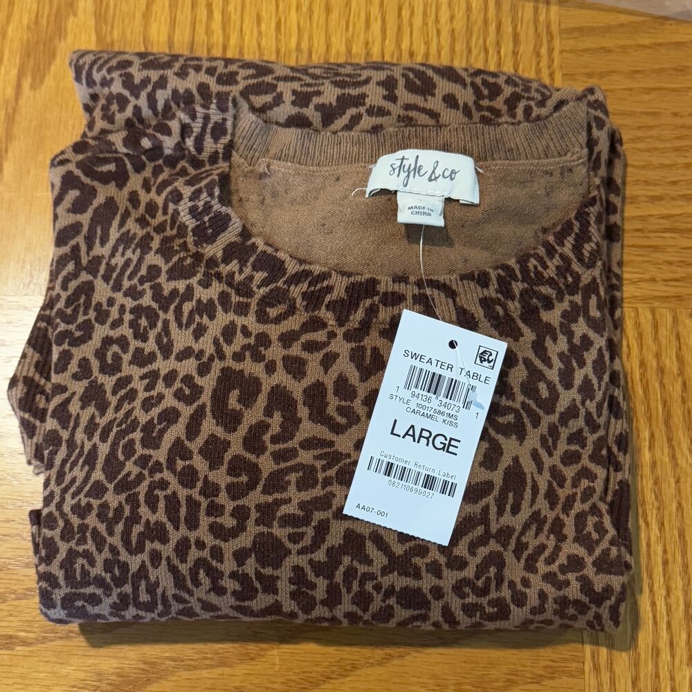 Style & Co. Women's Crewneck Leopard Print Fine Gauge Sweater - NWT SIZE LARGE